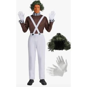 Fun Shack Men’s Chocolate Factory Worker Costume Small Brown White Wig Gloves